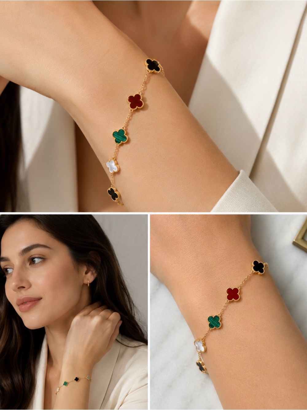 New 18K Yellow Gold AU750 Five Clover Bracelet | 7.25”